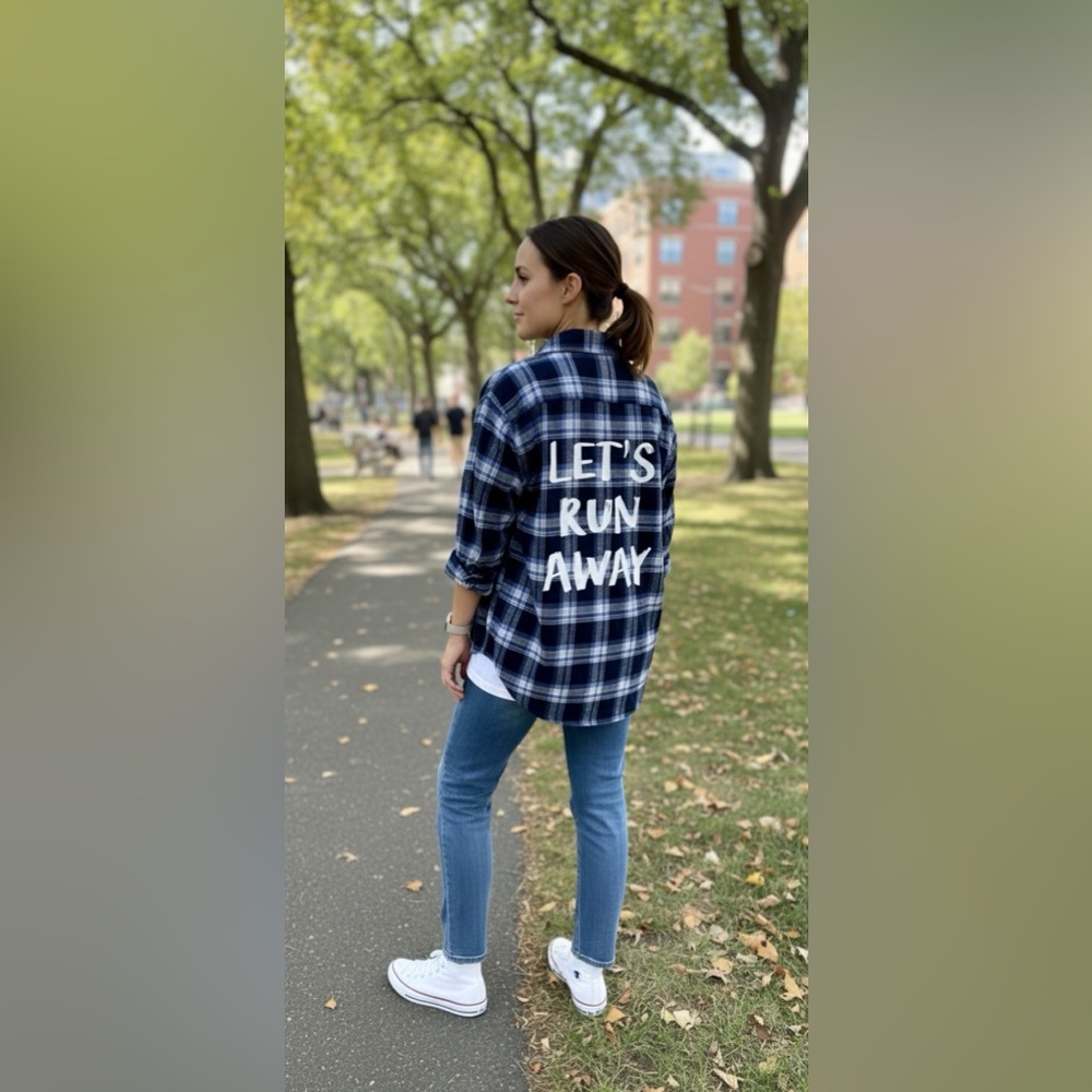 💙 Flannel Shirt “Let’s Run Away” by FOREVER 21💙